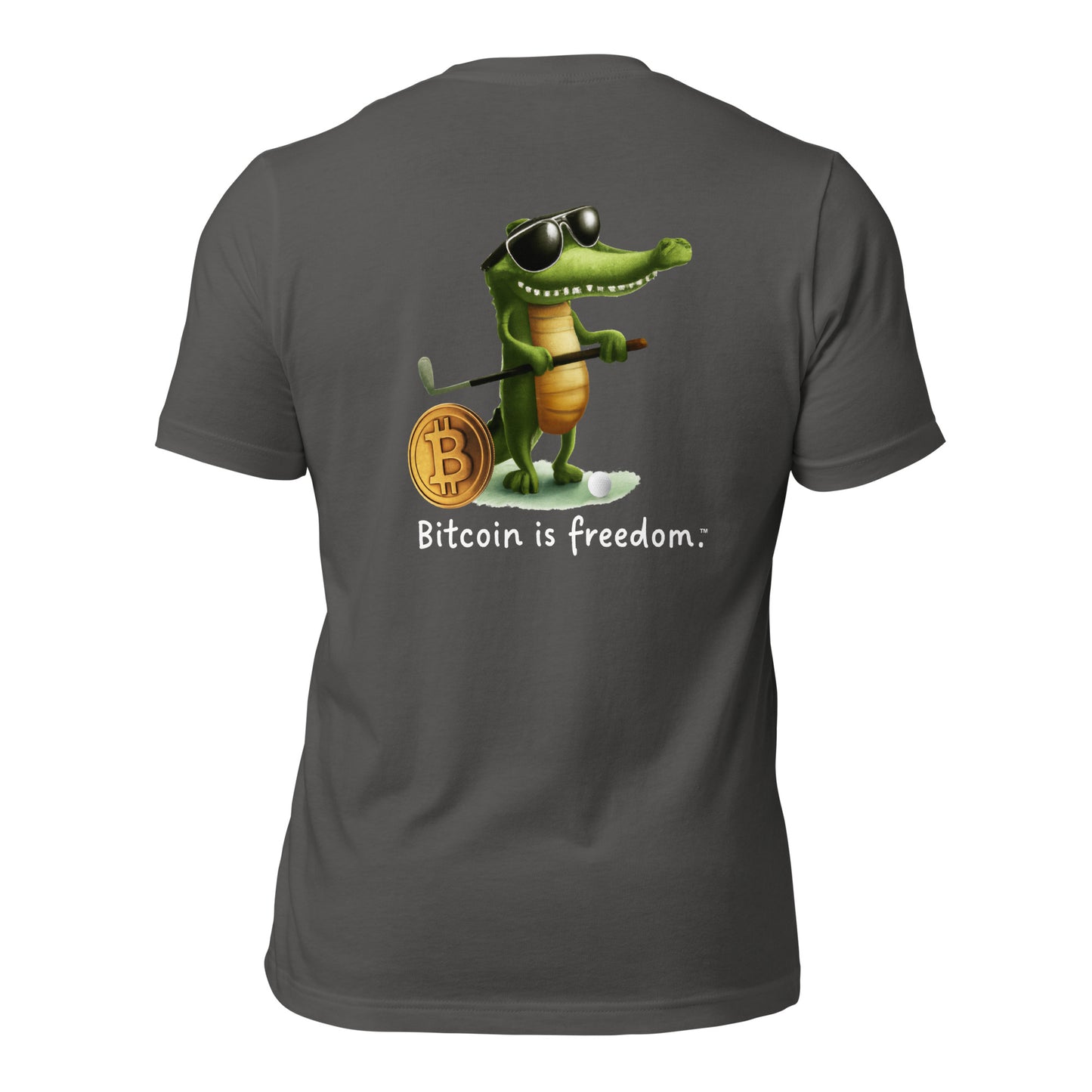 Women's Classic "Bitcoin is freedom" Cotton T-Shirt with Happy Alligator Graphic (Print on Back)