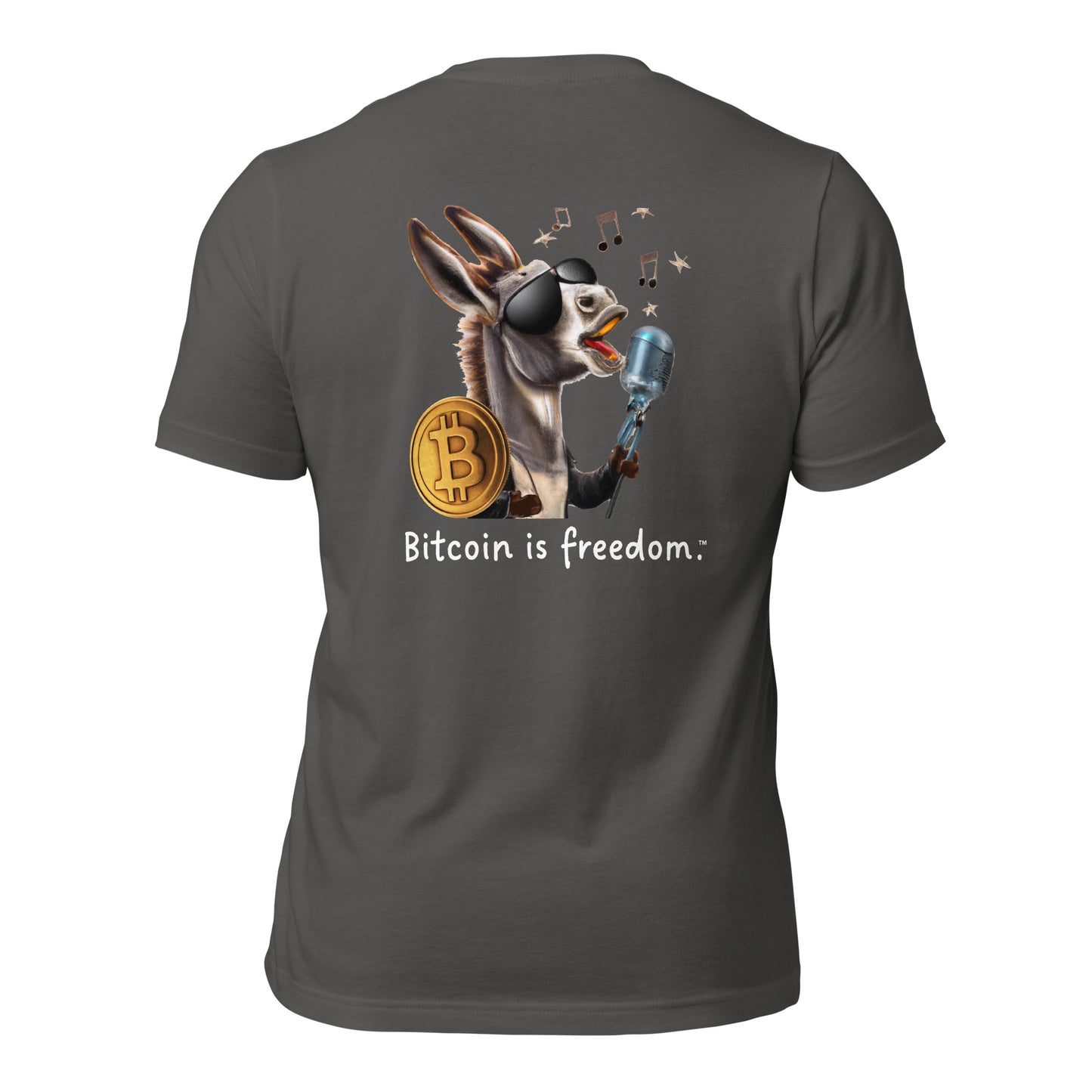Women's Classic "Bitcoin is freedom" Cotton T-Shirt with Happy Donkey Graphic (Print on Back)
