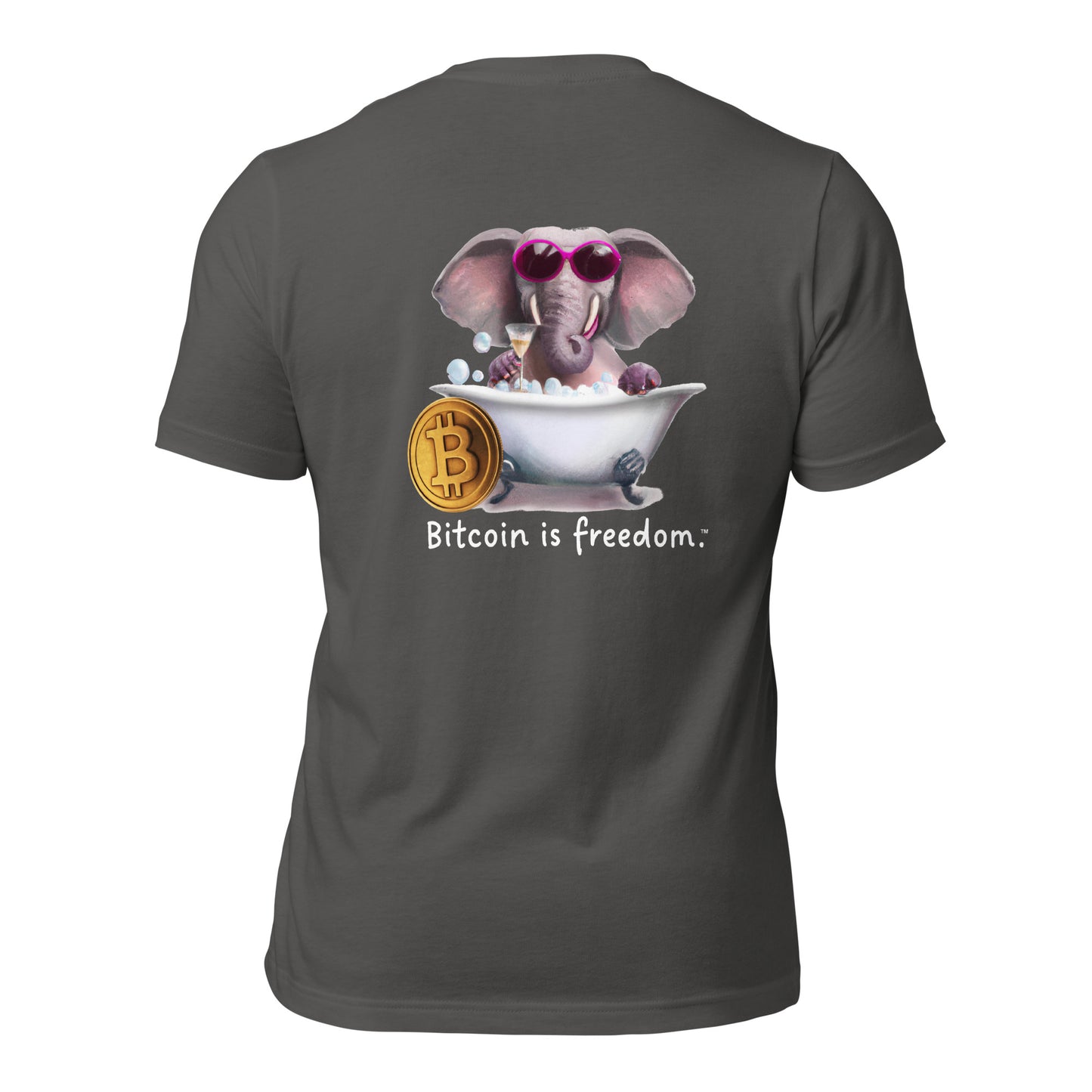 Women's Classic "Bitcoin is freedom" Cotton T-Shirt with Happy Elephant Graphic (Print on Back)