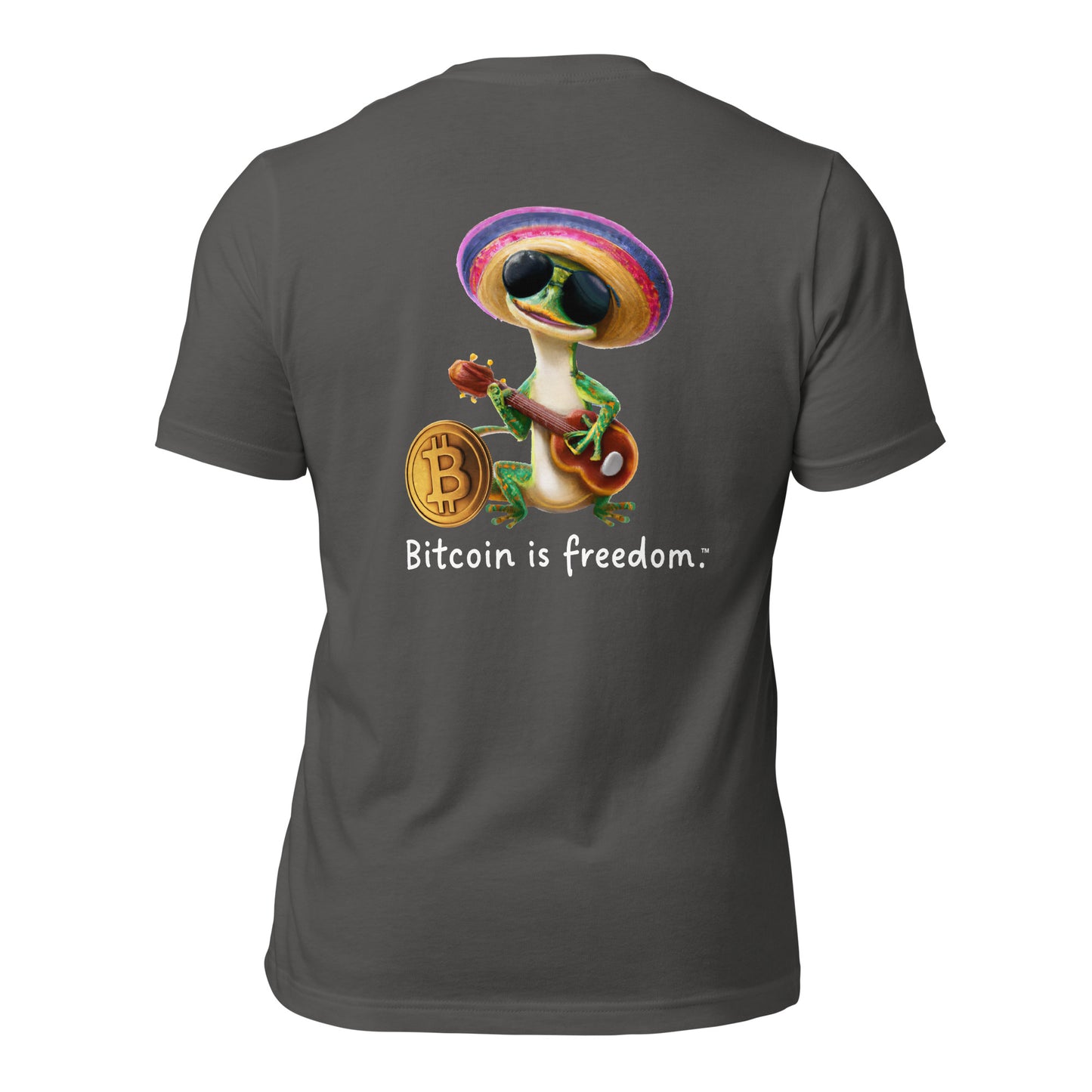 Women's Classic "Bitcoin is freedom" Cotton T-Shirt with Happy Gecko Graphic (Print on Back)