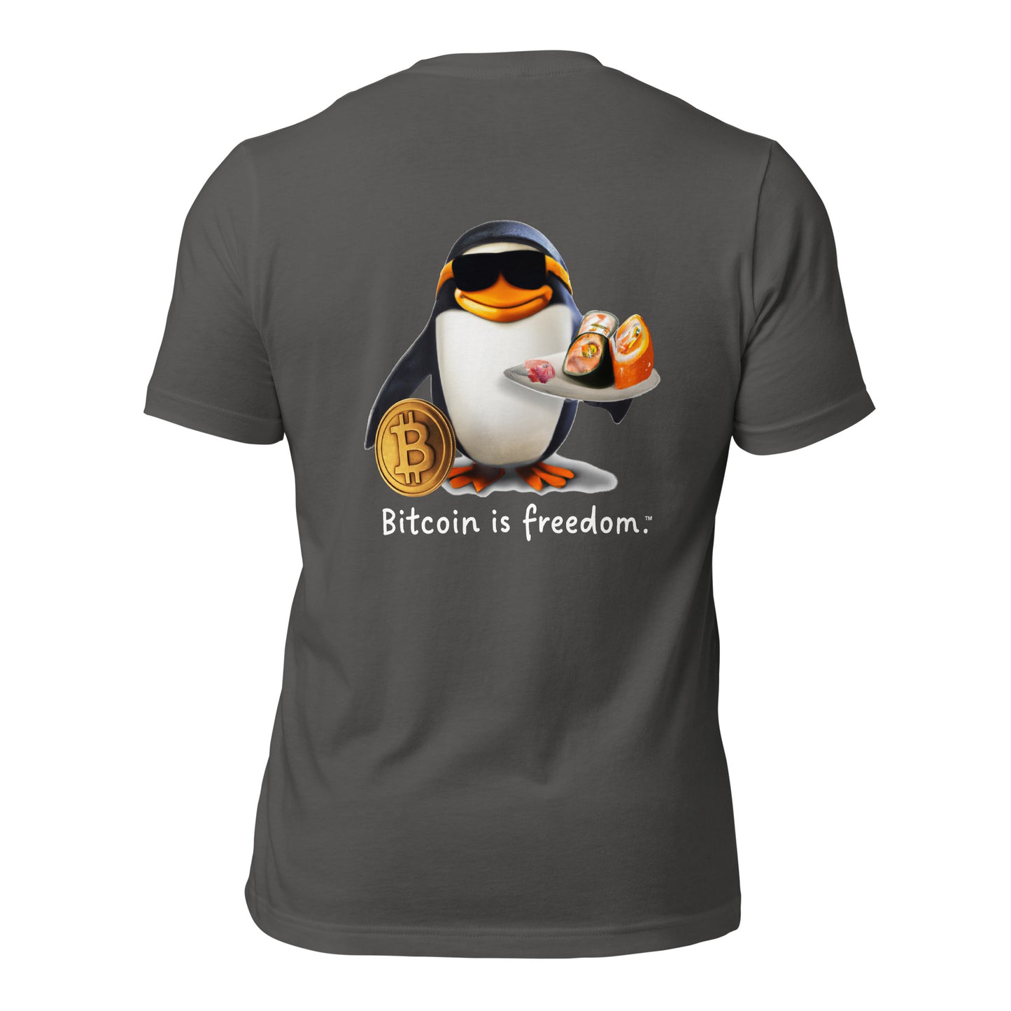 Women's Classic "Bitcoin is freedom" Cotton T-Shirt with Happy Penguin Graphic (Print on Back)