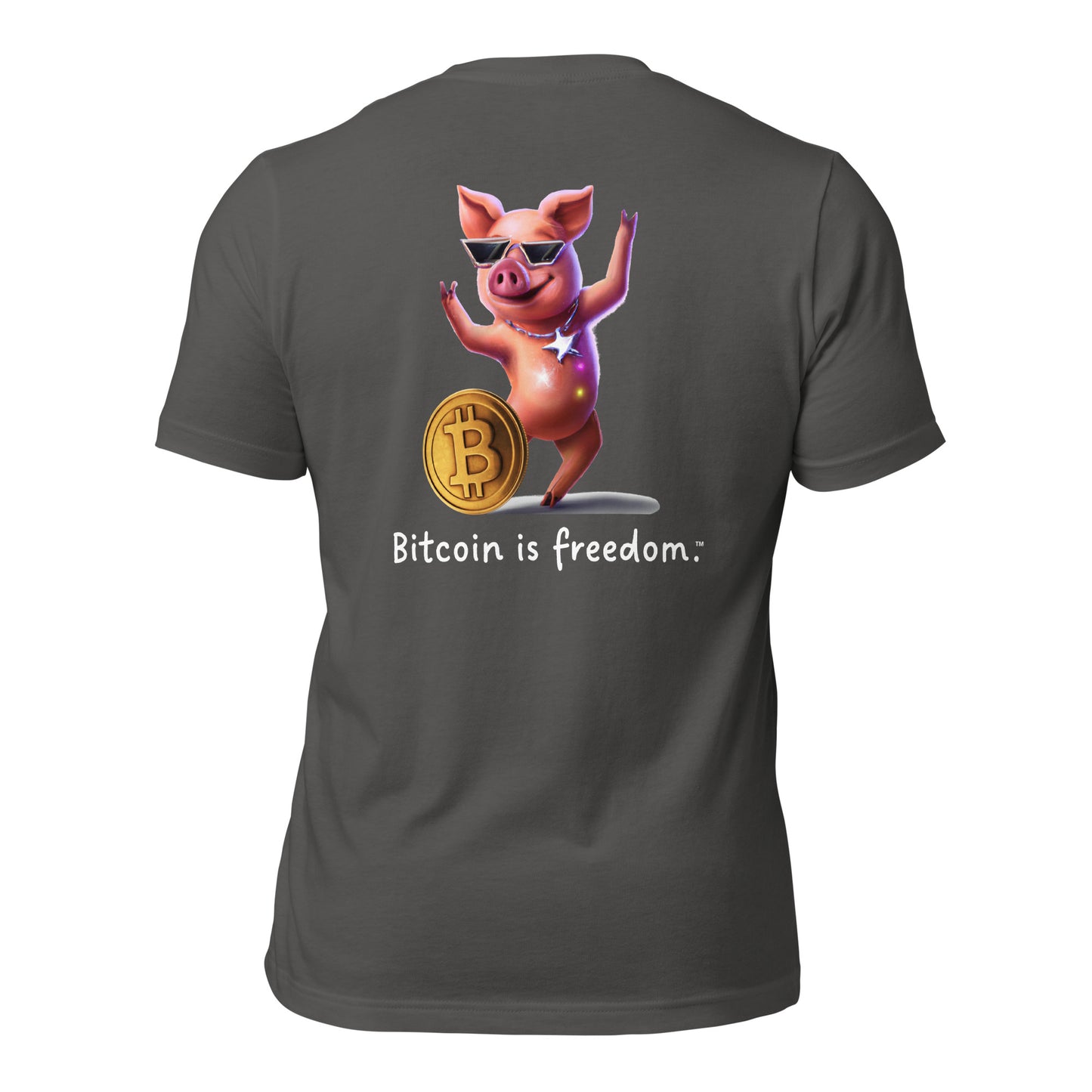 Women's Classic "Bitcoin is freedom" Cotton T-Shirt with Happy Pig Graphic (Print on Back)