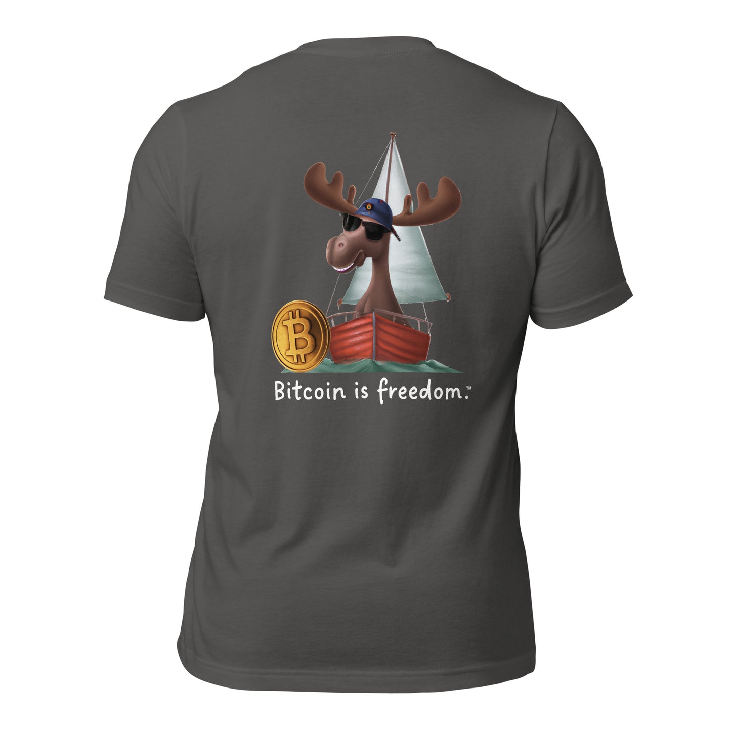 Women's Classic "Bitcoin is freedom" Cotton T-Shirt with Happy Moose Graphic (Print on Back)