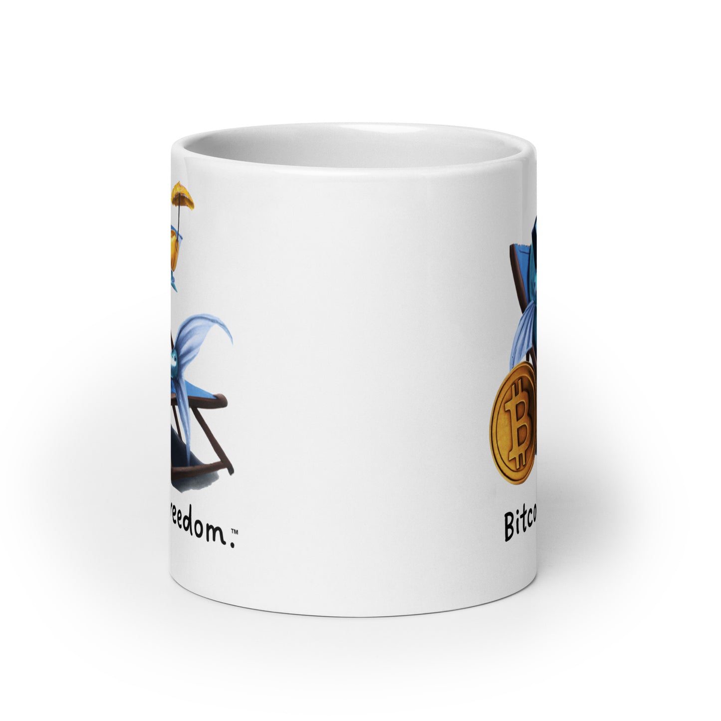 "Bitcoin is freedom" Happy Fish White Glossy Mug