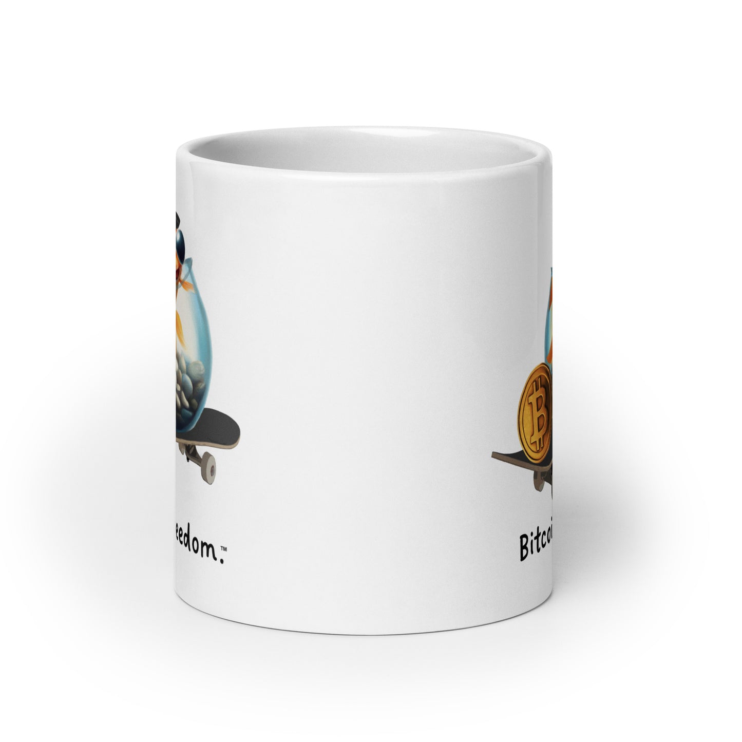 "Bitcoin is freedom" Happy Goldfish White Glossy Mug