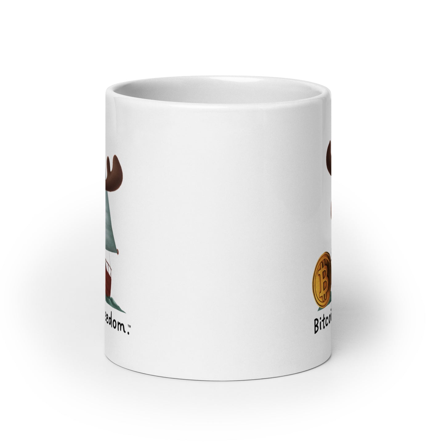 "Bitcoin is freedom" Happy Moose White Glossy Mug