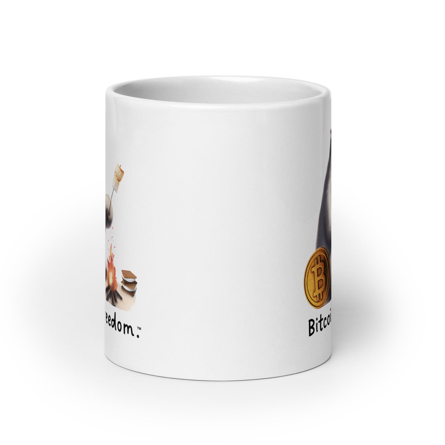 "Bitcoin is freedom" Happy Polar Bear White Glossy Mug