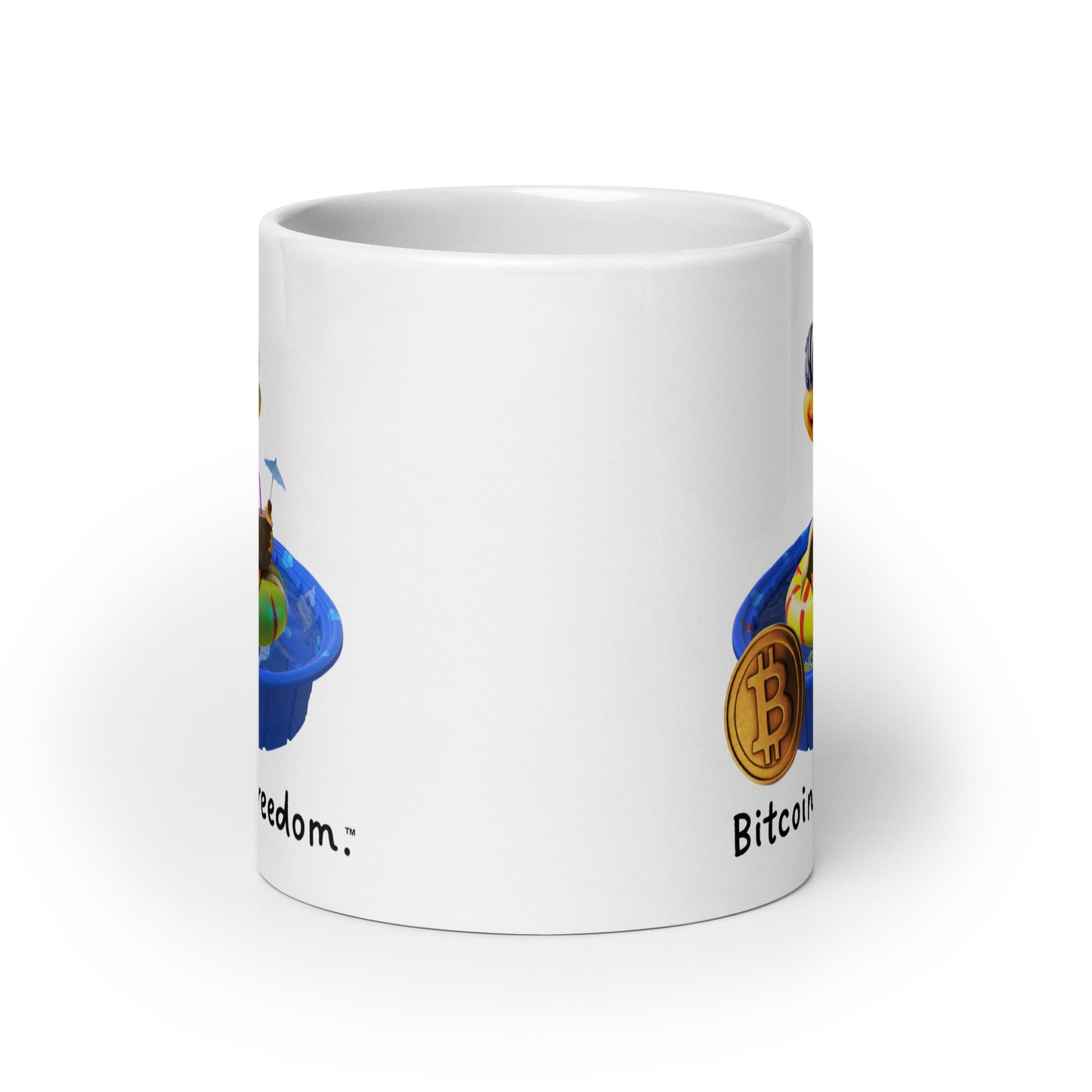 "Bitcoin is freedom" Happy Duck White Glossy Mug