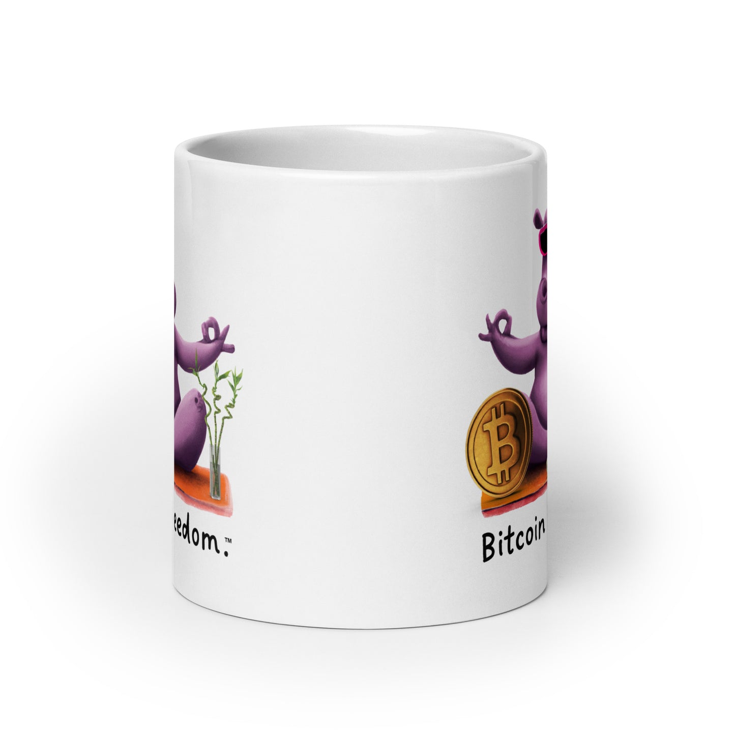 "Bitcoin is freedom" Happy Hippo White Glossy Mug