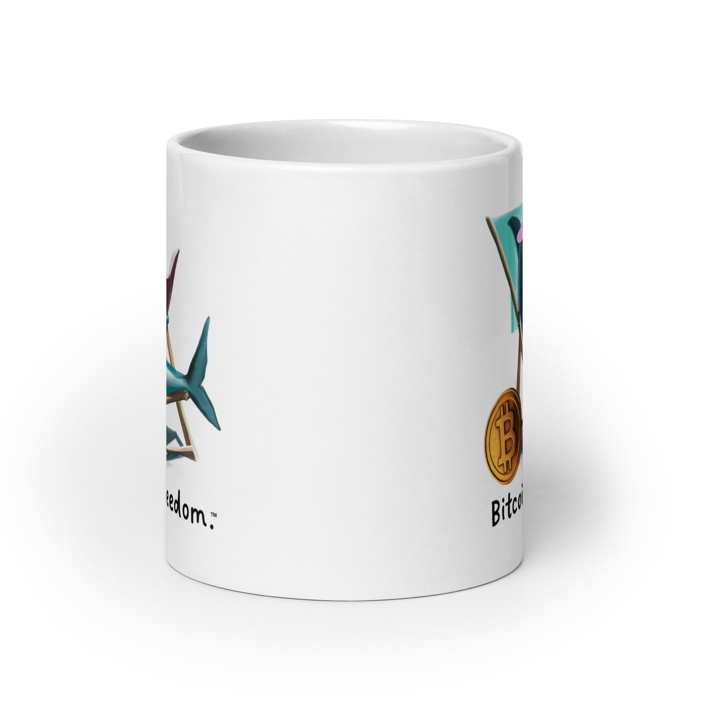 "Bitcoin is freedom" Happy Dolphin White Glossy Mug