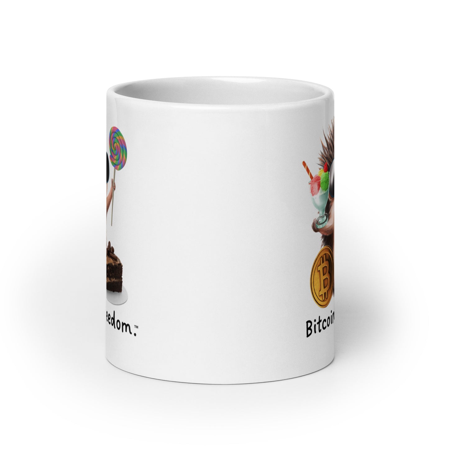 "Bitcoin is freedom" Happy Hedgehog White Glossy Mug