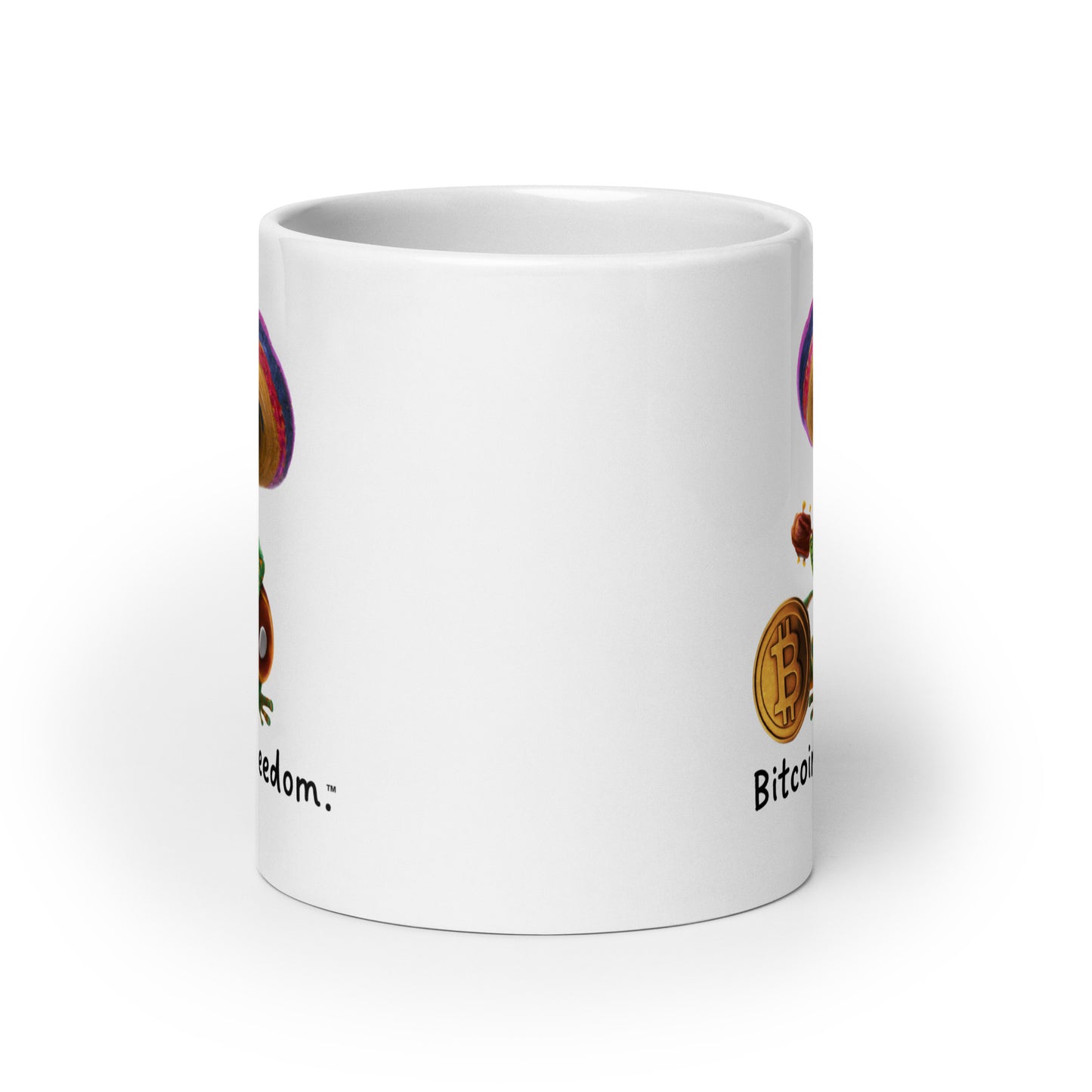 "Bitcoin is freedom" Happy Gecko White Glossy Mug